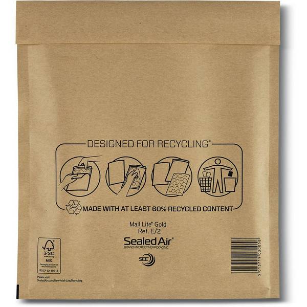 Mail Lite 5051146485256  Mail Lite -   luchtkussenenveloppen, goud, E/2, 220 x 260 mm, doos van 200 stuks