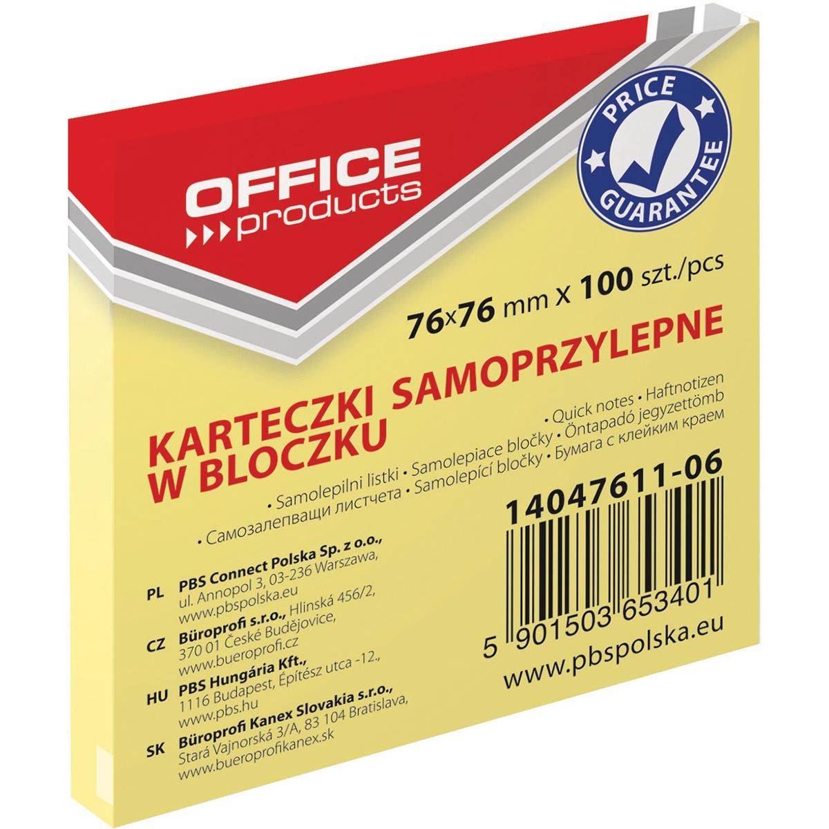 OFFICE products 5901503653401 OFFICE products - memoblok, 76 x 76 mm, 100 vel, geel-0