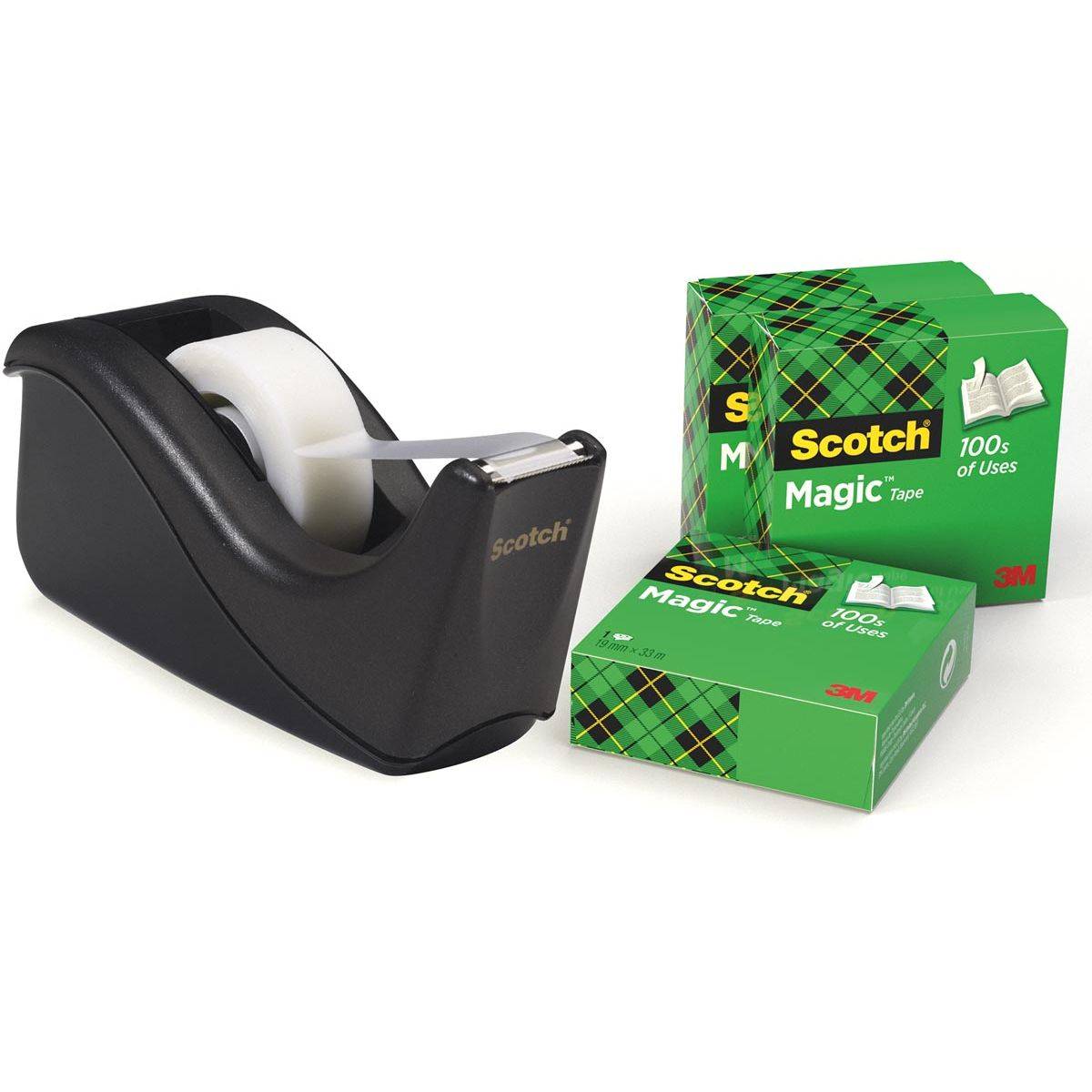 Plakbandhouder scotch c60 zwart + 4 rol magic tape | Pak a 5 stuk-0