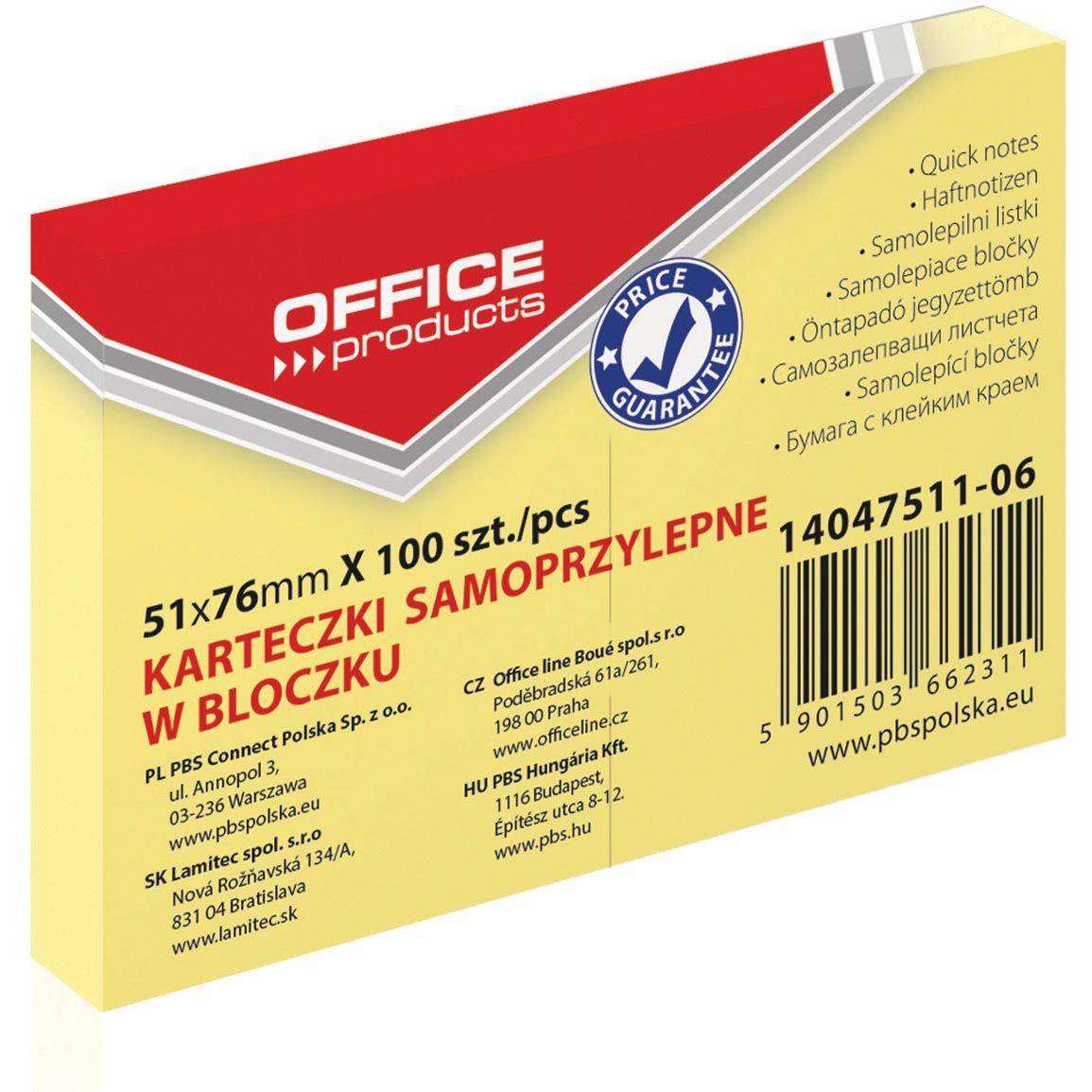 OFFICE products 5901503662311 OFFICE products - memoblok, 51 x 76 mm, 100 vel, geel-0