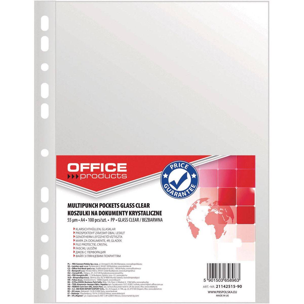 OFFICE products 5901503658963 OFFICE products - geperforeerde showtas, A4, 55 micron, glashelder, pak van 100 stuks-0