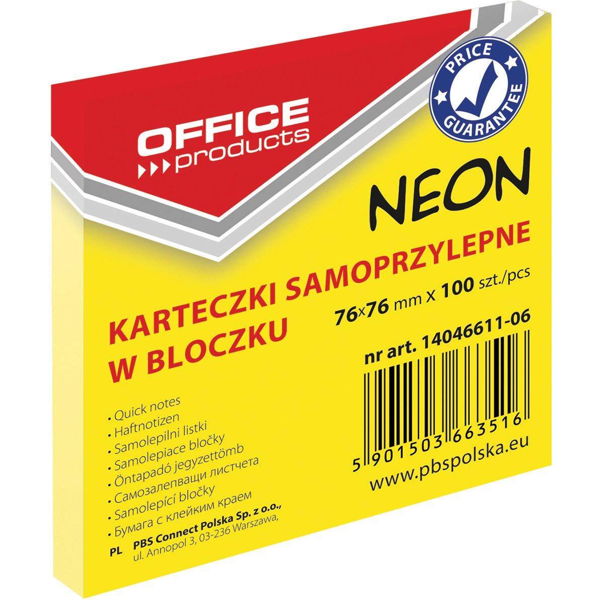 OFFICE products 5901503663516 OFFICE products - memoblok Neon, 76 x 76 mm, 100 vel, neongeel-0