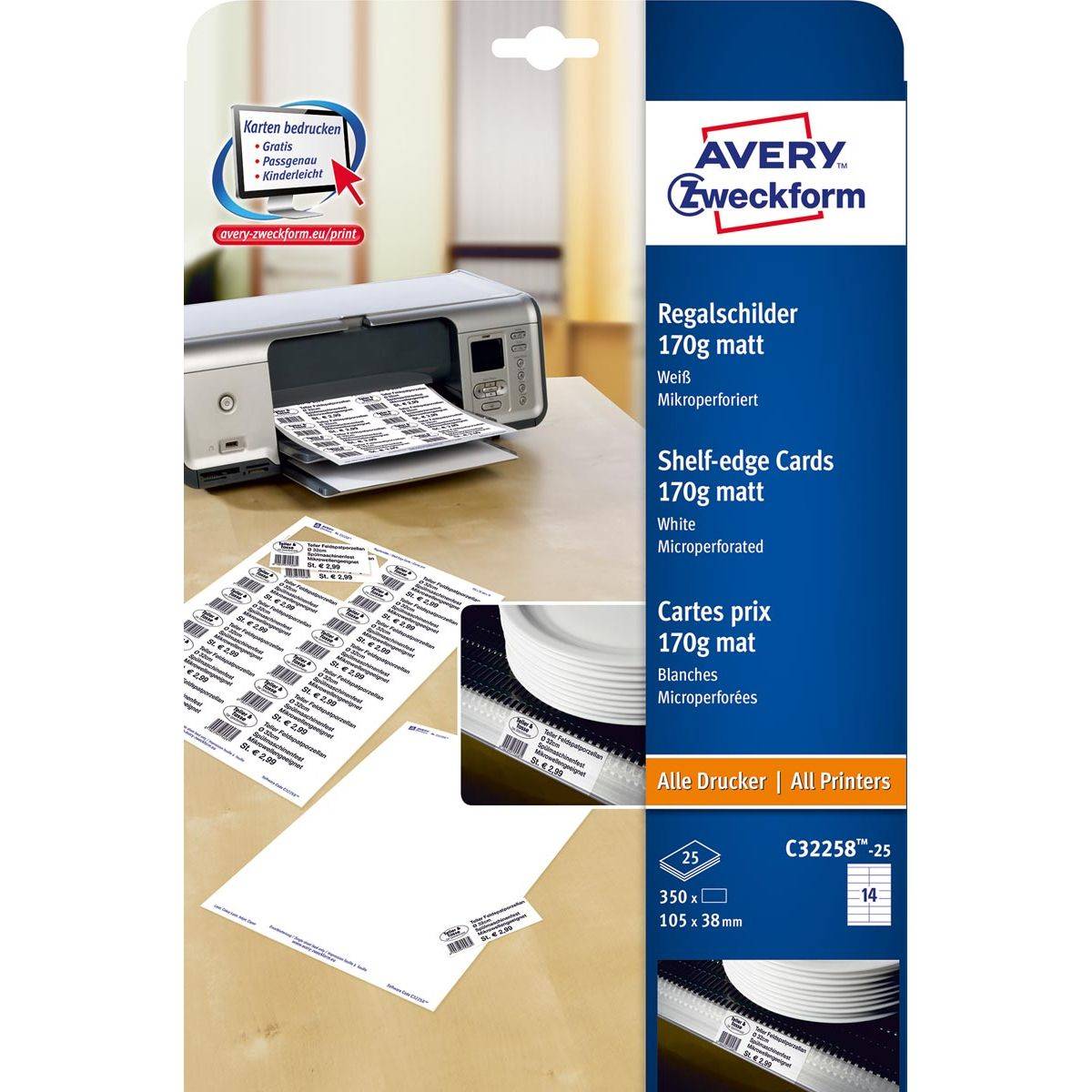Avery-Zweckform 4004182242919 Avery Zweckform - schapkaarten ft 38 x 105 mm, 350 stuks, wit-0
