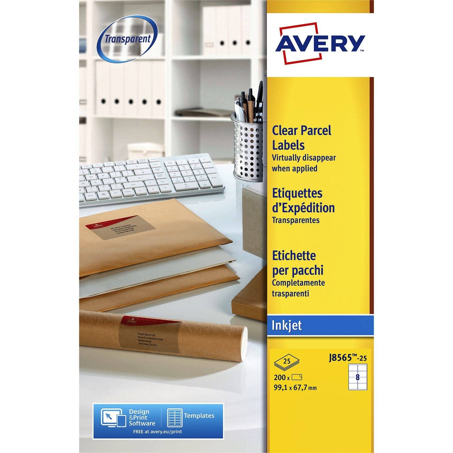 Etiket Avery J8565-25 99.1x67.7mm transparant 200 etiketten-0