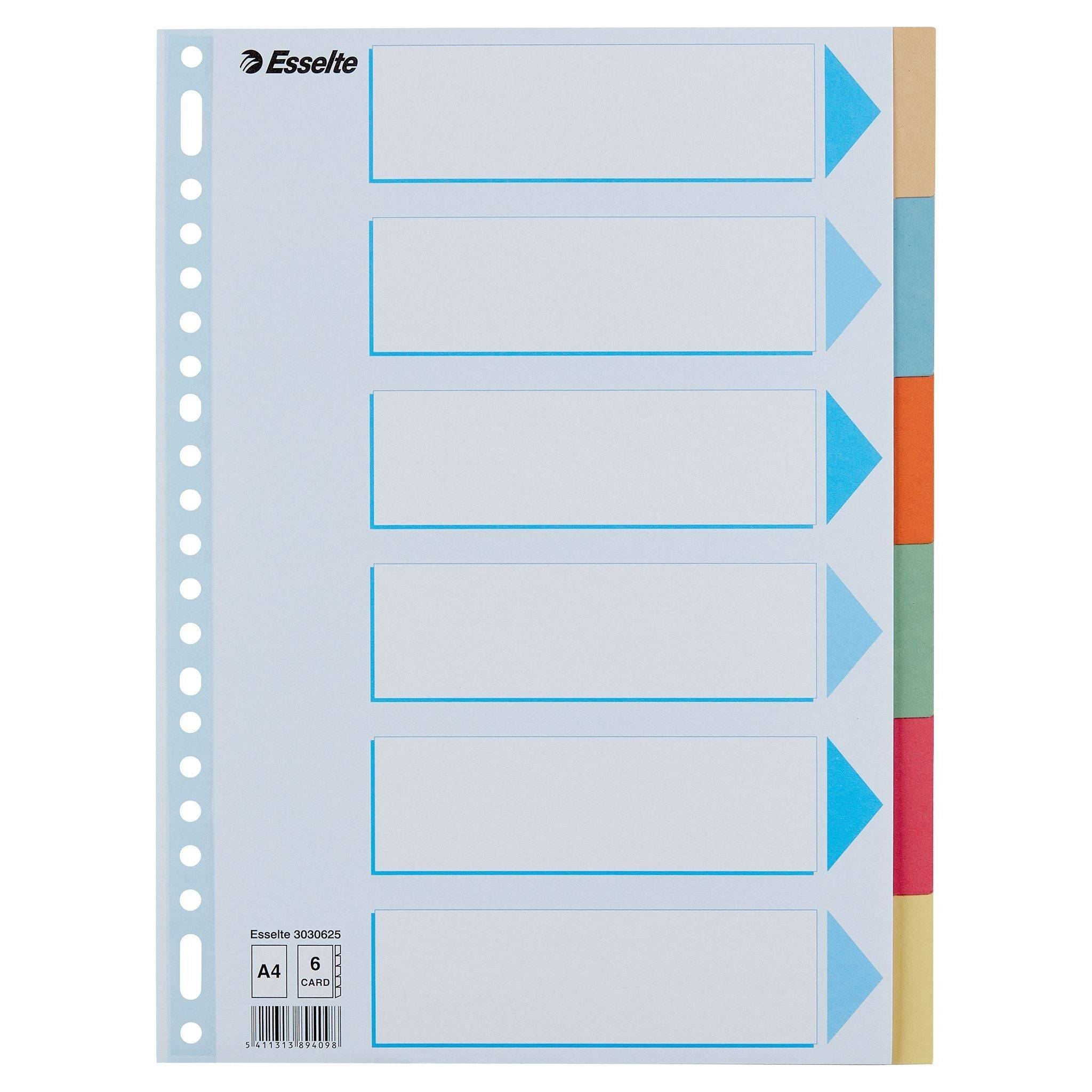 Esselte 5411313604598 Esselte - Tabbladen premium a4 6dlg karton 23r ass | 25 stuks-0