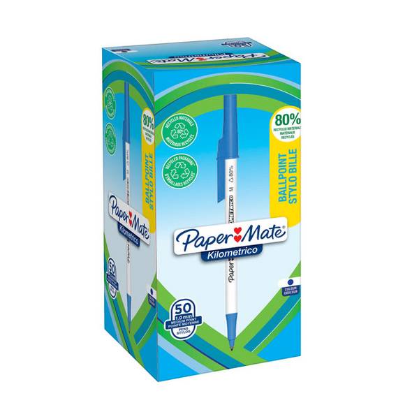 Balpen papermate kilometrico recycled m blauw | Omdoos a 50 stuk