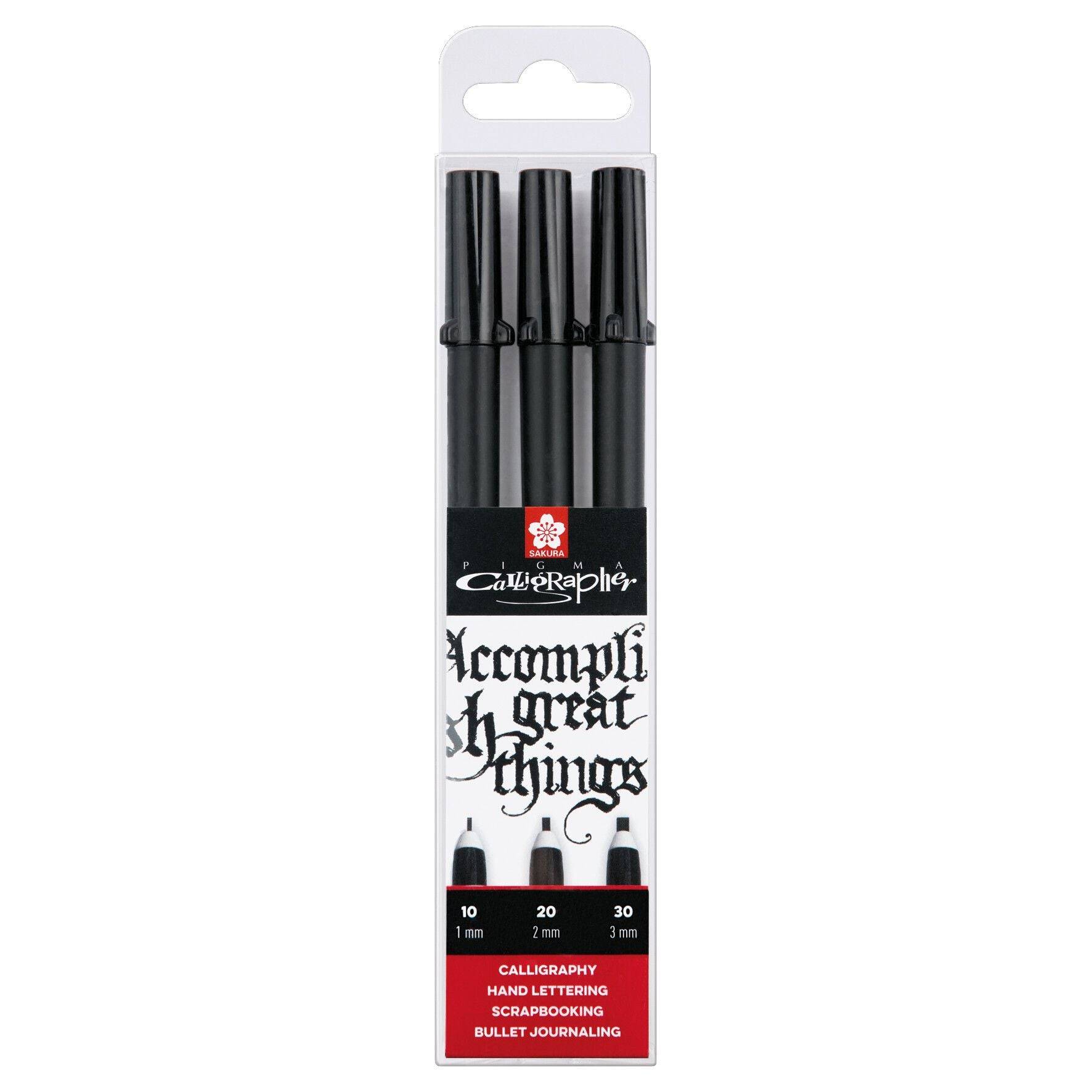 Kalligrafiepen Sakura Calligrapher set à 3 breedtes zwart | 5 stuks-0