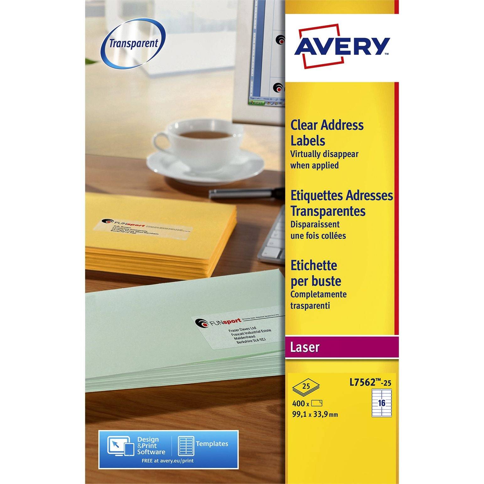 Etiket Avery L7562-25 99.1x33.9mm transparant 400 etiketten-0