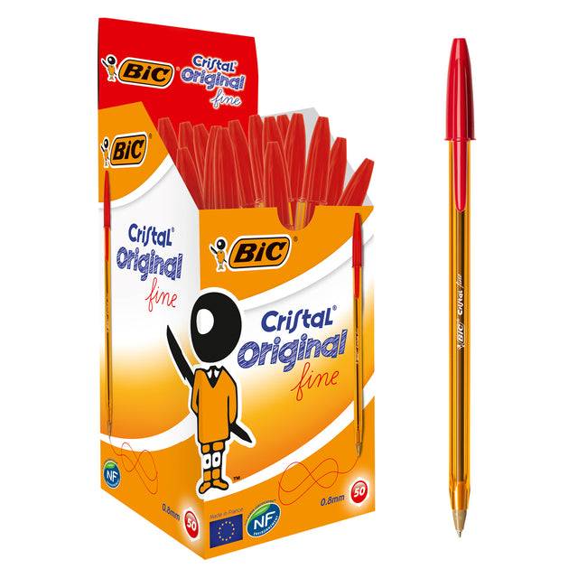 Balpen bic cristal f rood | Omdoos a 50 stuk-0