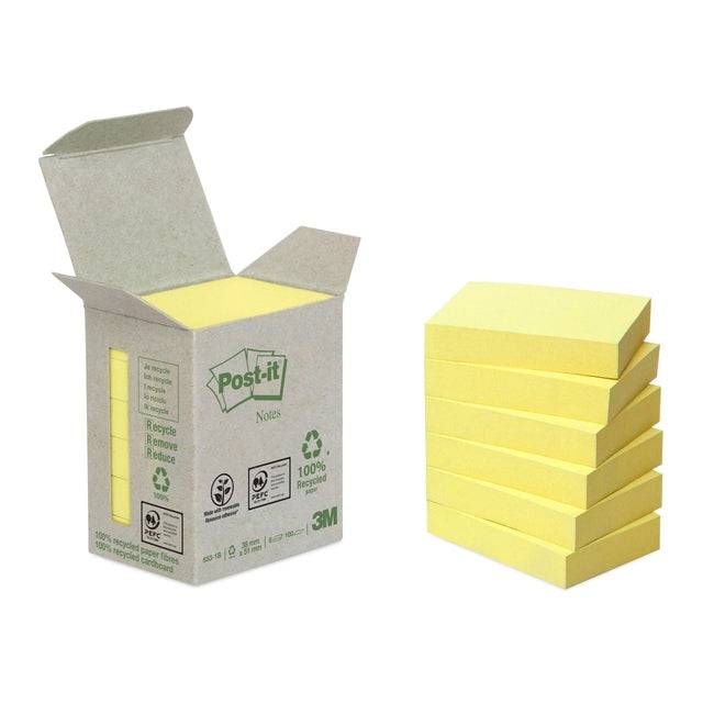 Post-it 4046719216338 Post-it - Memoblok 653-1b recycled 38x51mm geel | 24 stuks-0