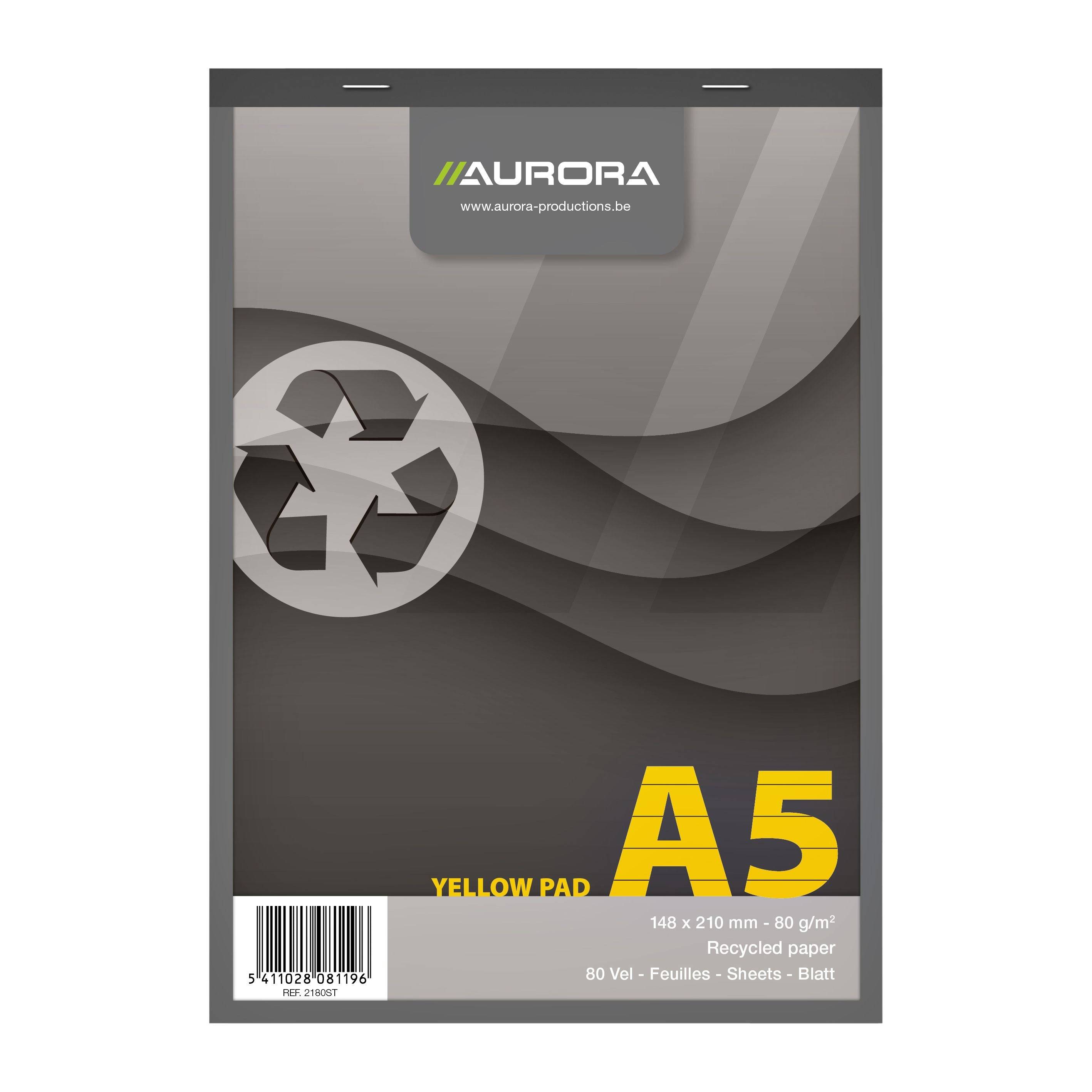 Aurora 5411028704545 Aurora - Schrijfblok a5 lijn 80vel 80gr geel | 5 stuks-0