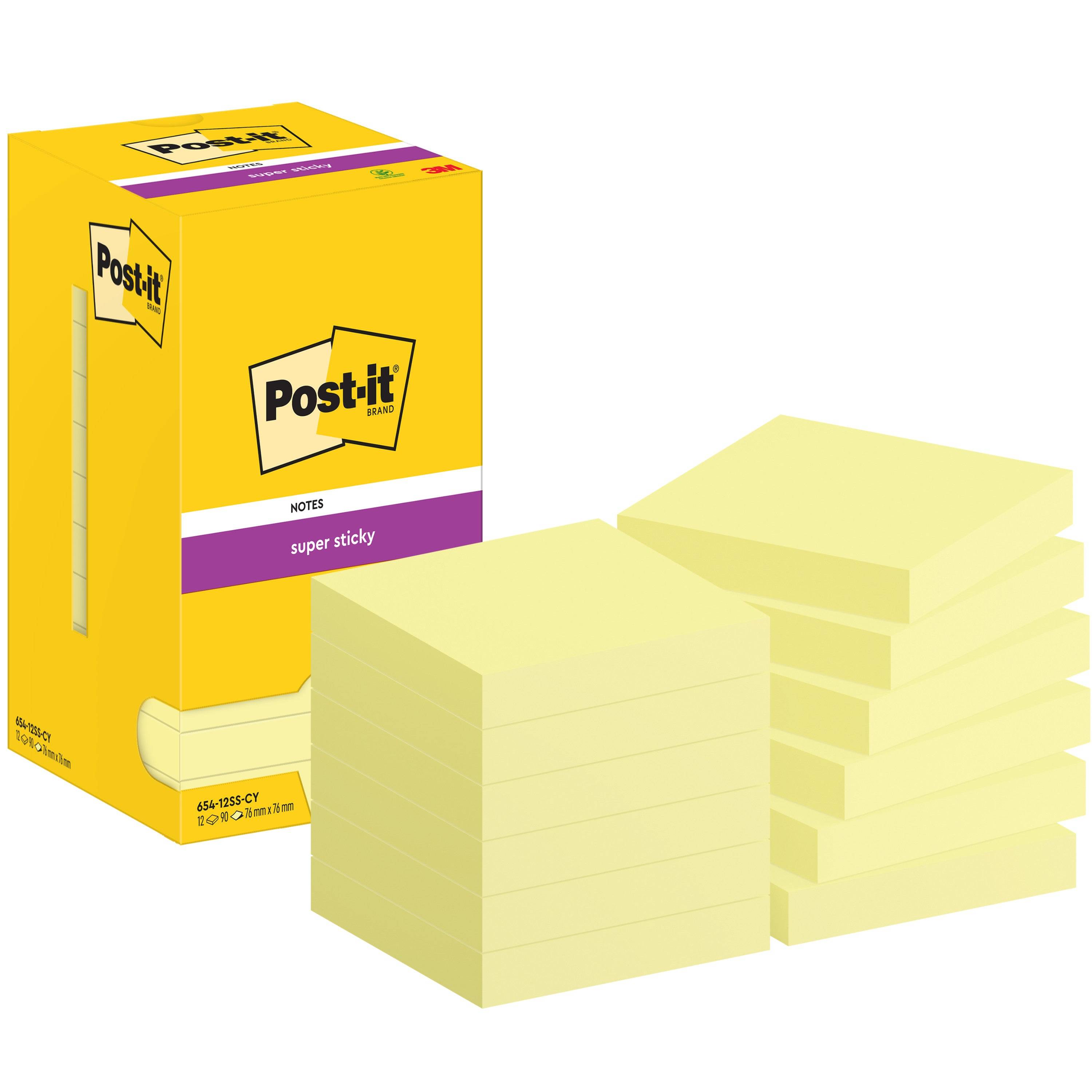 Post-it 4064035074425 Post-it - Memoblok 654 super sticky 76x76mm geel | 12 stuks-0