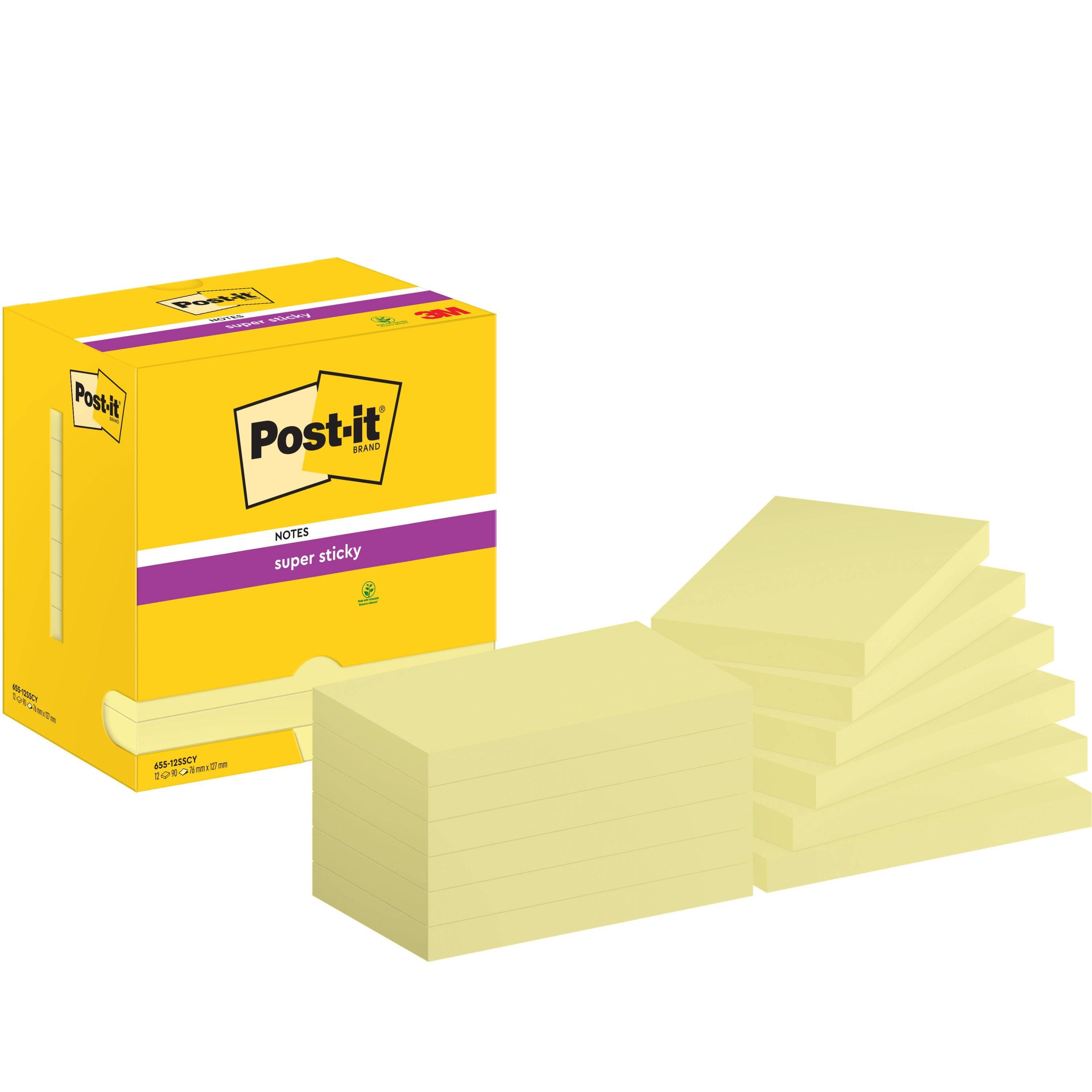 Post-it 4064035073763 Post-it - Memoblok 655 super sticky 76x127mm geel | 12 stuks-0