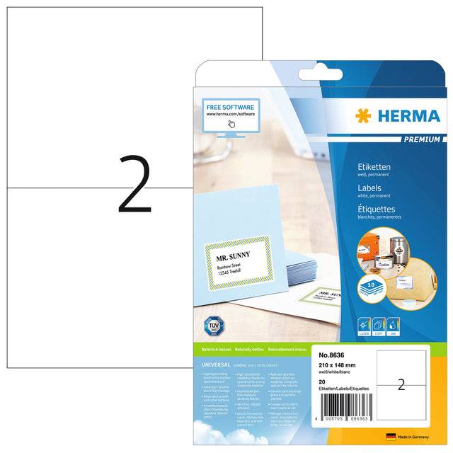 Etiket HERMA 8636 210x148mm A4 premium wit 20stuks-0