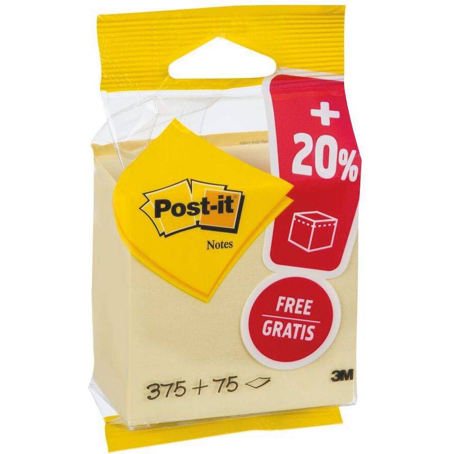 Post-it 3134375454612 Post-it - Notes kubus ft 76 x 76 mm, geel, blok van 450 vel, op blister-0