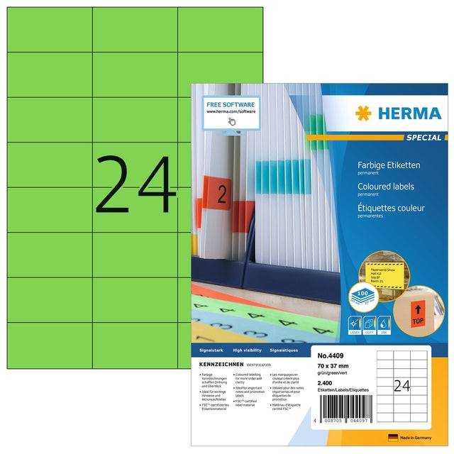 Etiket HERMA 4409 70x37mm groen 2400 etiketten-0