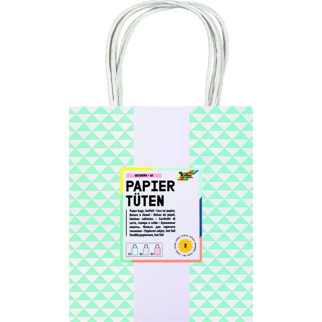 Tas met handvat Folia kraftpapier 115gr 18x21x8cm wit set à 3 dessins-0