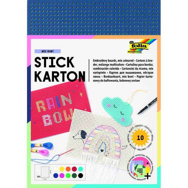 Borduurkaarten Folia 17.5 x x24.5cm 300gr 10 vel assorti-0