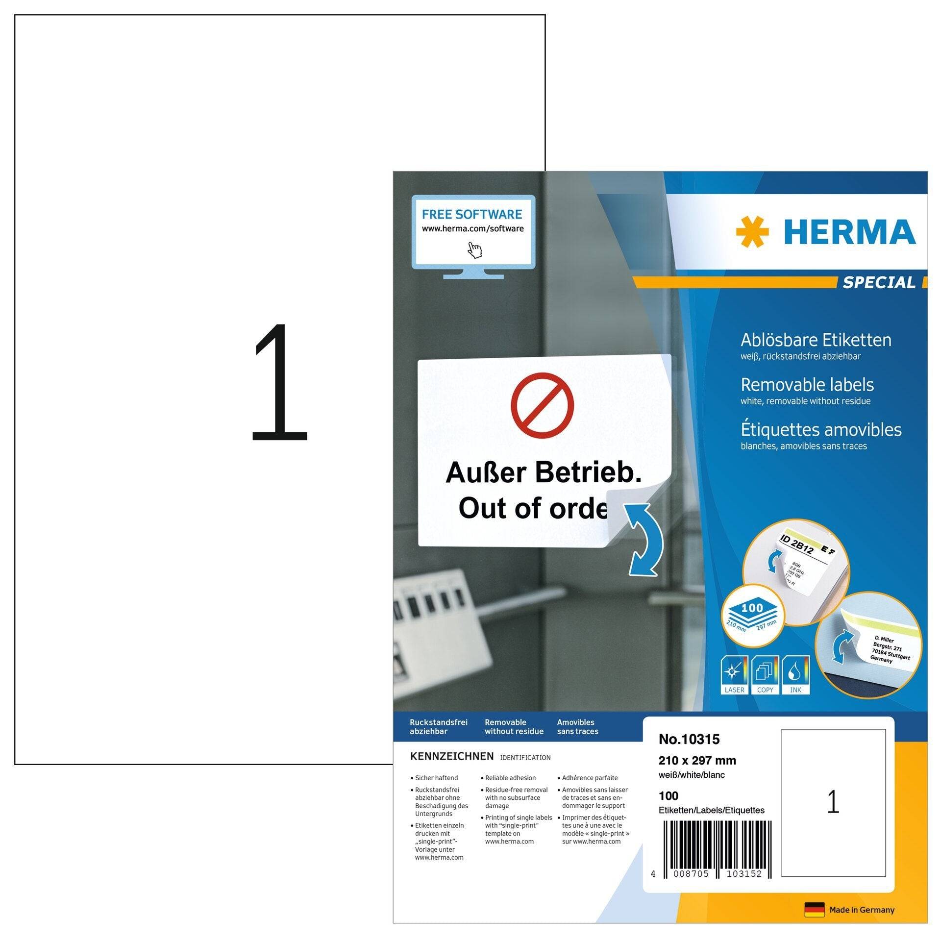 Etiket HERMA 10315 210x297mm wit 100 etiketten-0