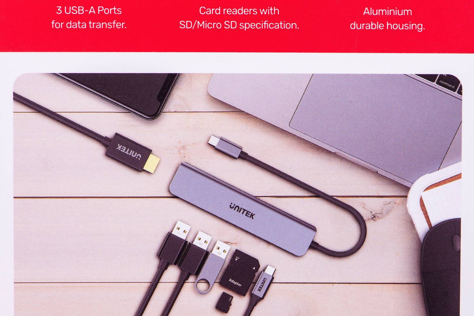 Unitek HUB USB-C 7-in-1 H1118A met 3x USB-A, HDMI, SD, microSD-1