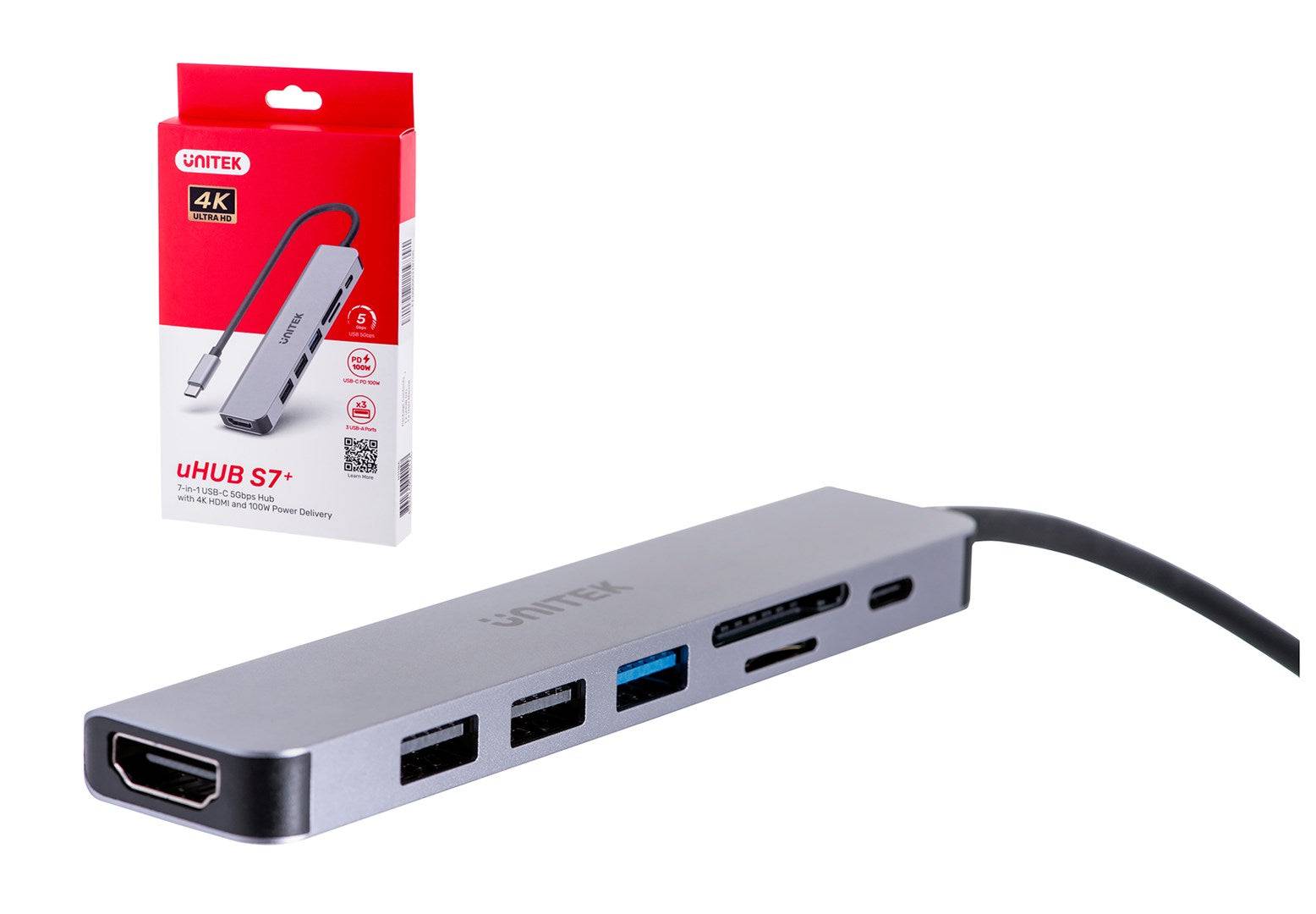 Unitek HUB USB-C 7-in-1 H1118A met 3x USB-A, HDMI, SD, microSD-2