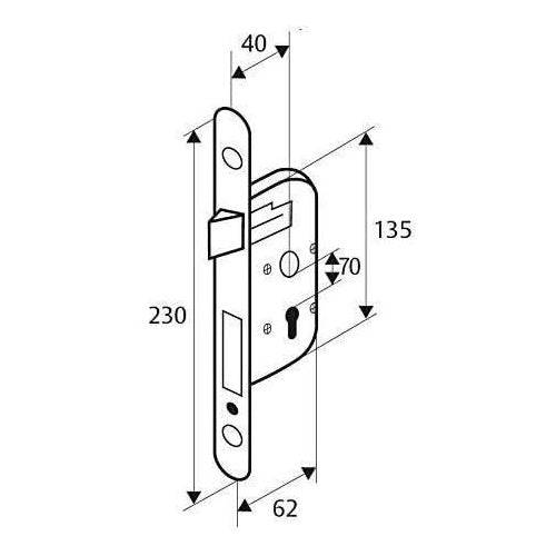 YALE Insteekslot met Cilinderopening - Y50R-A40/B - 40 mm Afstand, 135 mm Behuizing - Omkeerbare Bout, Ronde Eindplaat --1