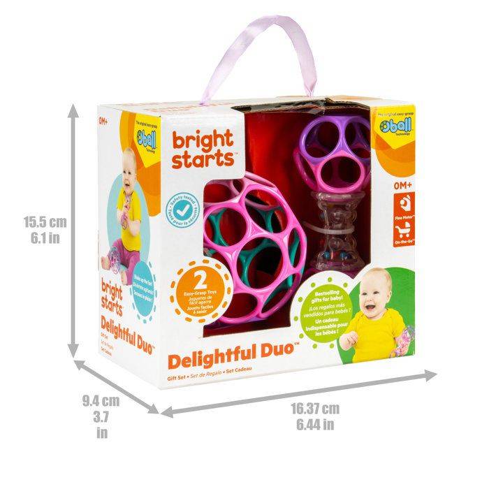 BRIGHT STARTS O'Ball Cadeauset voor Baby Meisje met Rammelaar en O'Ball (Roze, Paars, Turquoise)-2