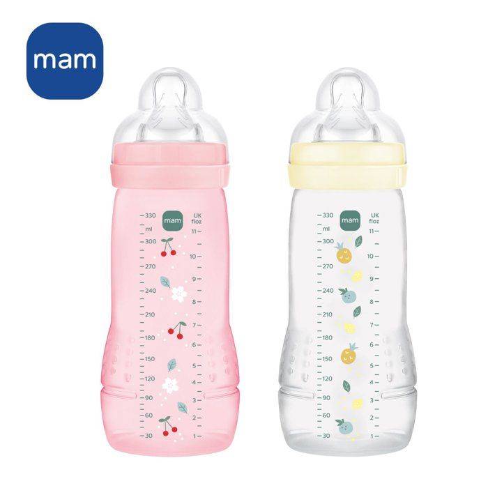 MAM BABY Verpakking van 2 Flessen - Easy Active - 330 ml - X Flow Speen - 6+ maanden - Berry + Pearl-0