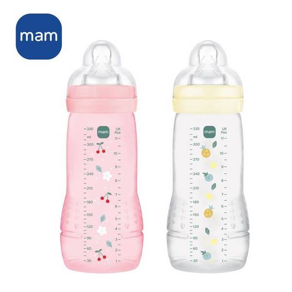 MAM BABY Verpakking van 2 Flessen - Easy Active - 330 ml - X Flow Speen - 6+ maanden - Berry + Pearl