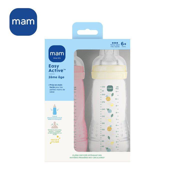 MAM BABY Verpakking van 2 Flessen - Easy Active - 330 ml - X Flow Speen - 6+ maanden - Berry + Pearl-2
