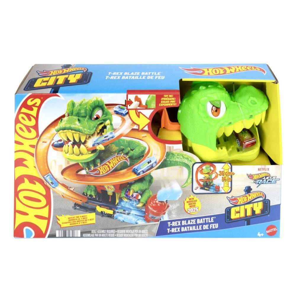Hot Wheels City T-Rex Brandweerkazerne Speelset met Voertuig-0