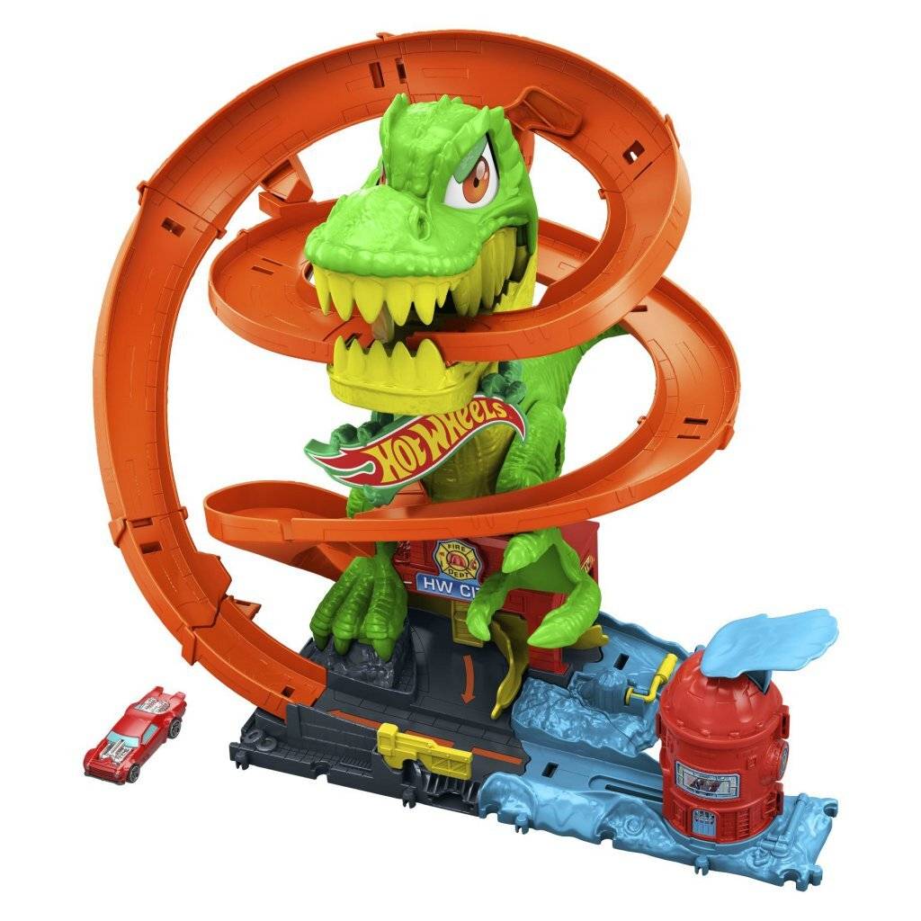Hot Wheels City T-Rex Brandweerkazerne Speelset met Voertuig-1