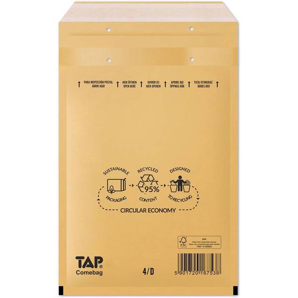 Jiffy 5901720161925  Jiffy -  Comebag luchtkussenenveloppen, ft 180 x 265 mm, met stripsluiting, bruin, doos van 100 s