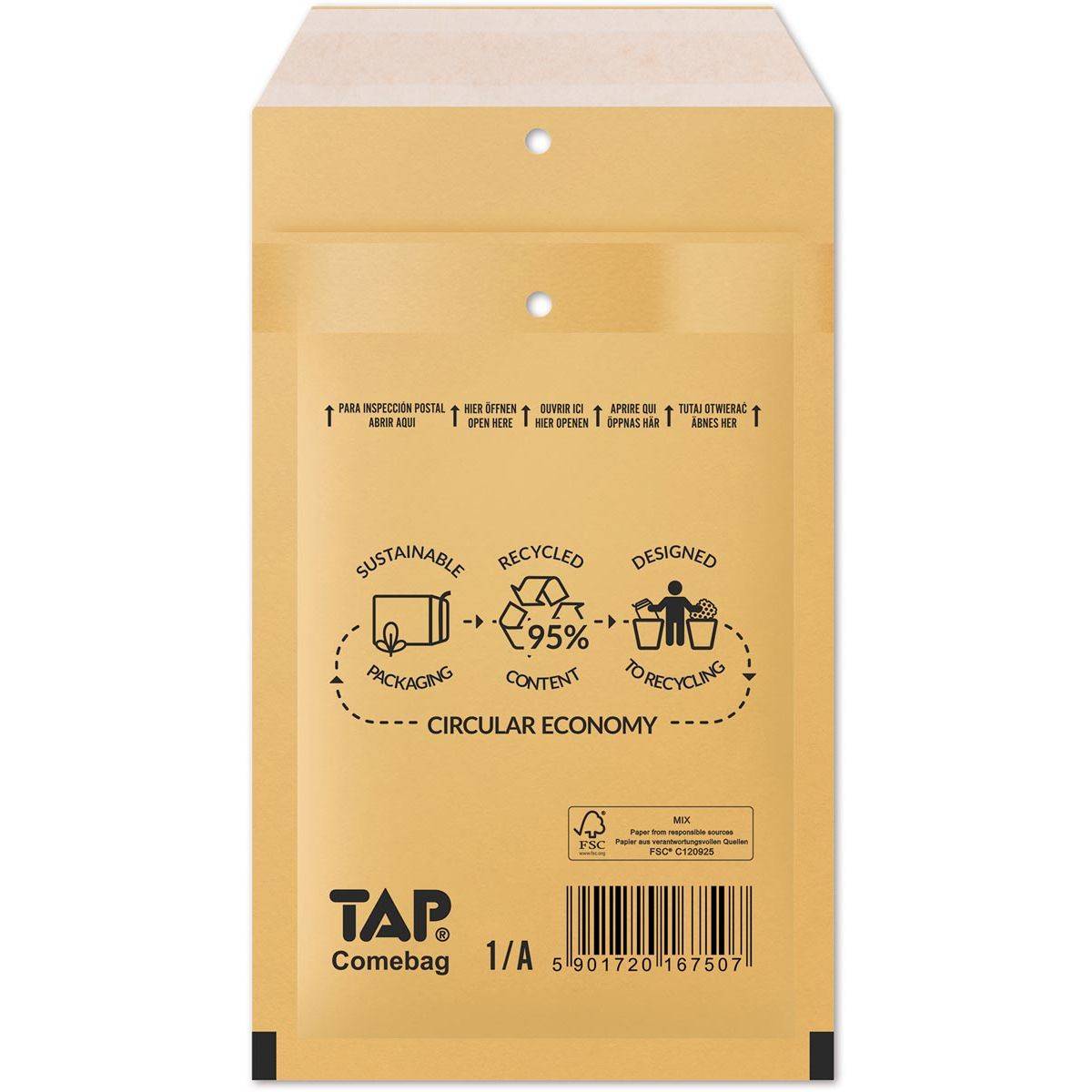 Jiffy 5901720161895 Jiffy - Comebag luchtkussenenveloppen, ft 100 x 165 mm, met stripsluiting, bruin, doos van 200 s-0