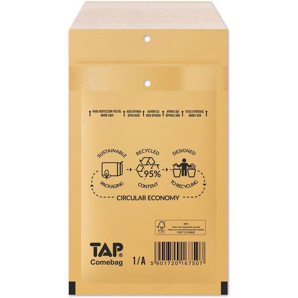 Jiffy 5901720161895  Jiffy -  Comebag luchtkussenenveloppen, ft 100 x 165 mm, met stripsluiting, bruin, doos van 200 s