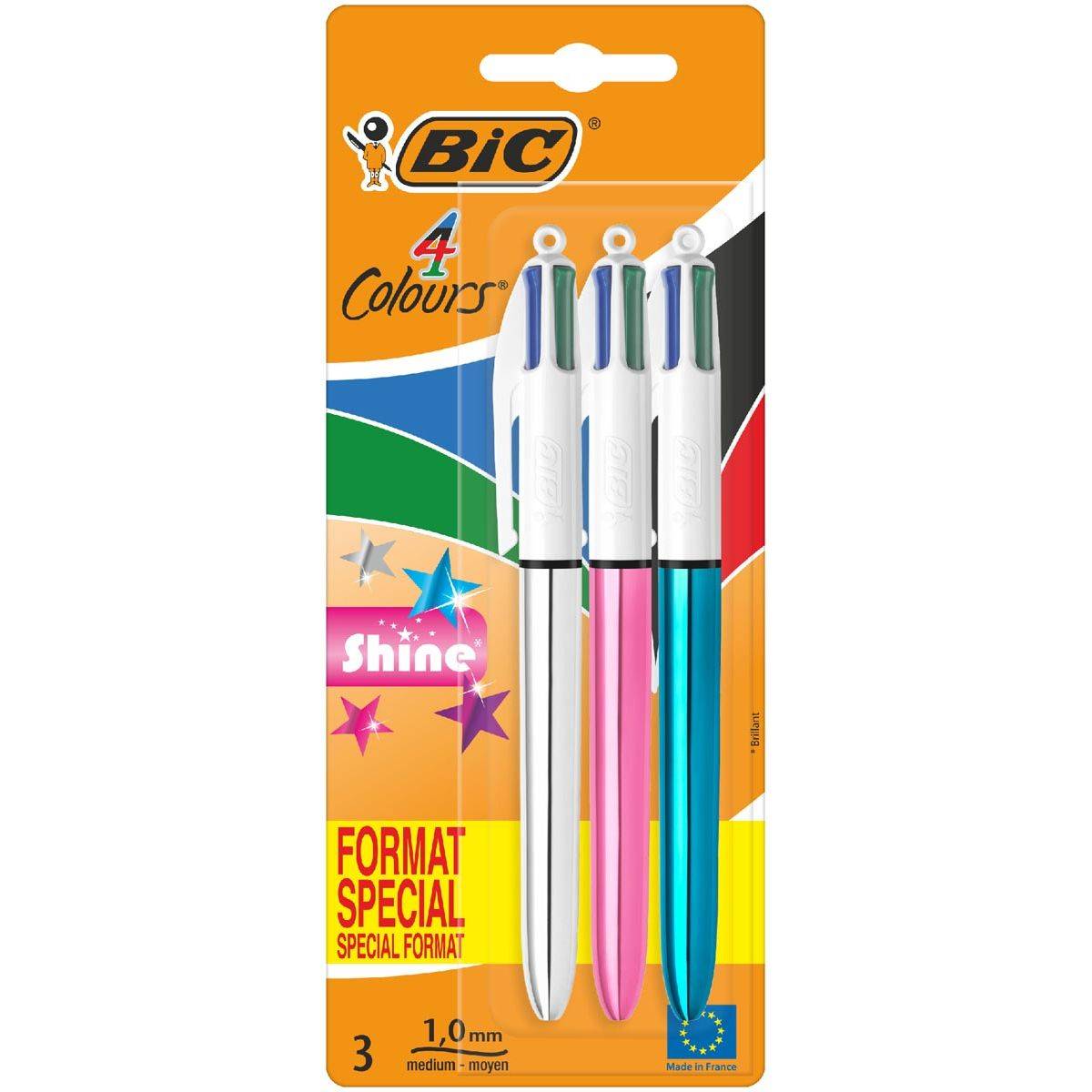 BIC 3086123331686 BIC - Colours Shine 4-kleurenbalpen, medium, klassieke inktkleuren, blister van 3 stuks-0