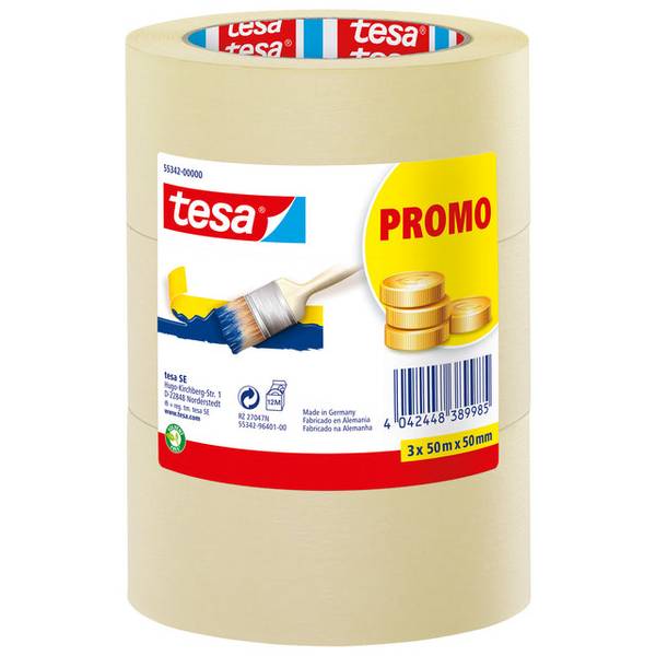 Tesa 4042448389985  Tesa -  Afplake economy 50mmx50m geel 3 rollen