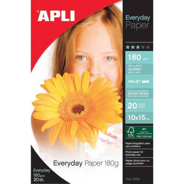 Apli 8410782120810  Apli -  fotopapier Everyday ft 10 x 15 cm, 180 g, pak van 20 vel