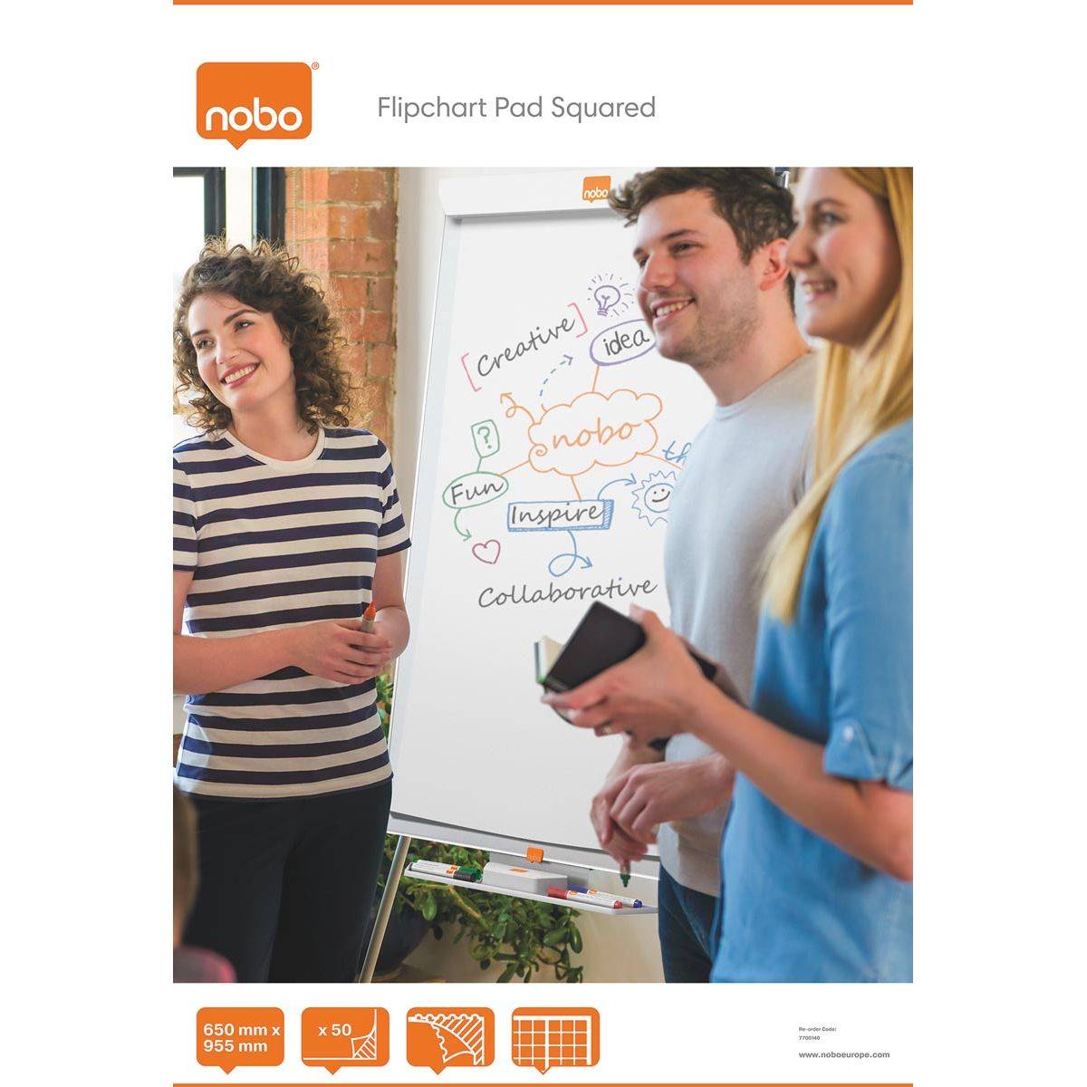 Nobo 5028252597418 Nobo - flipchartpapier, ft 100 x 65 cm, geruit, pak van 50 vel-0