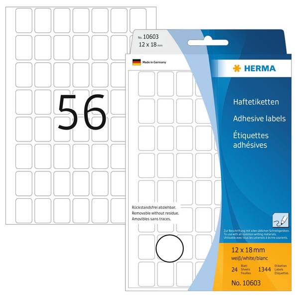 HERMA 4008705106030  HERMA -  Etiket  10603 12x18mm verwijderb wit 1344st