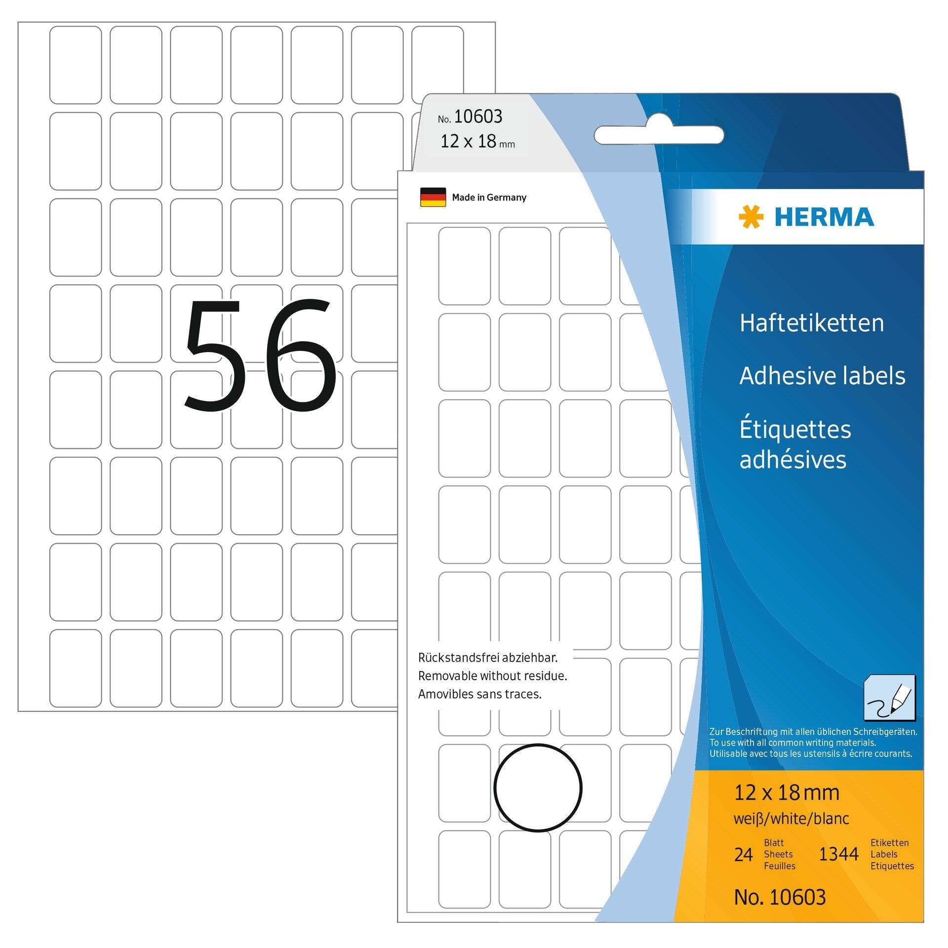 HERMA 4008705106030 HERMA - Etiket 10603 12x18mm verwijderb wit 1344st-0