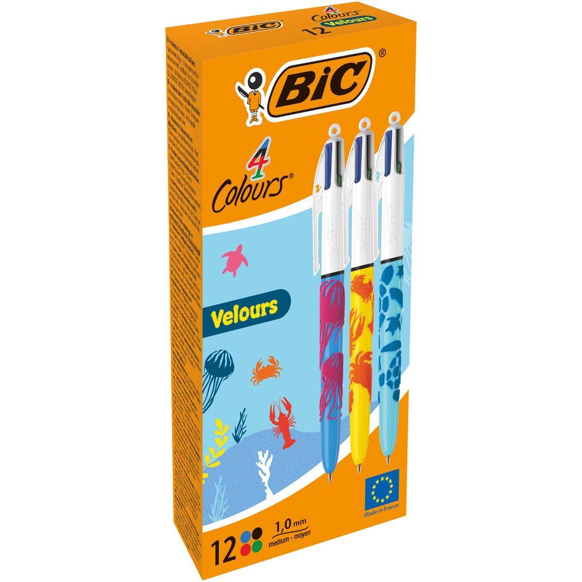 BIC 3086123542532 BIC - Colours Velours 4-kleurenbalpen, medium, klassieke inktkleuren, doos van 12 stuks-0