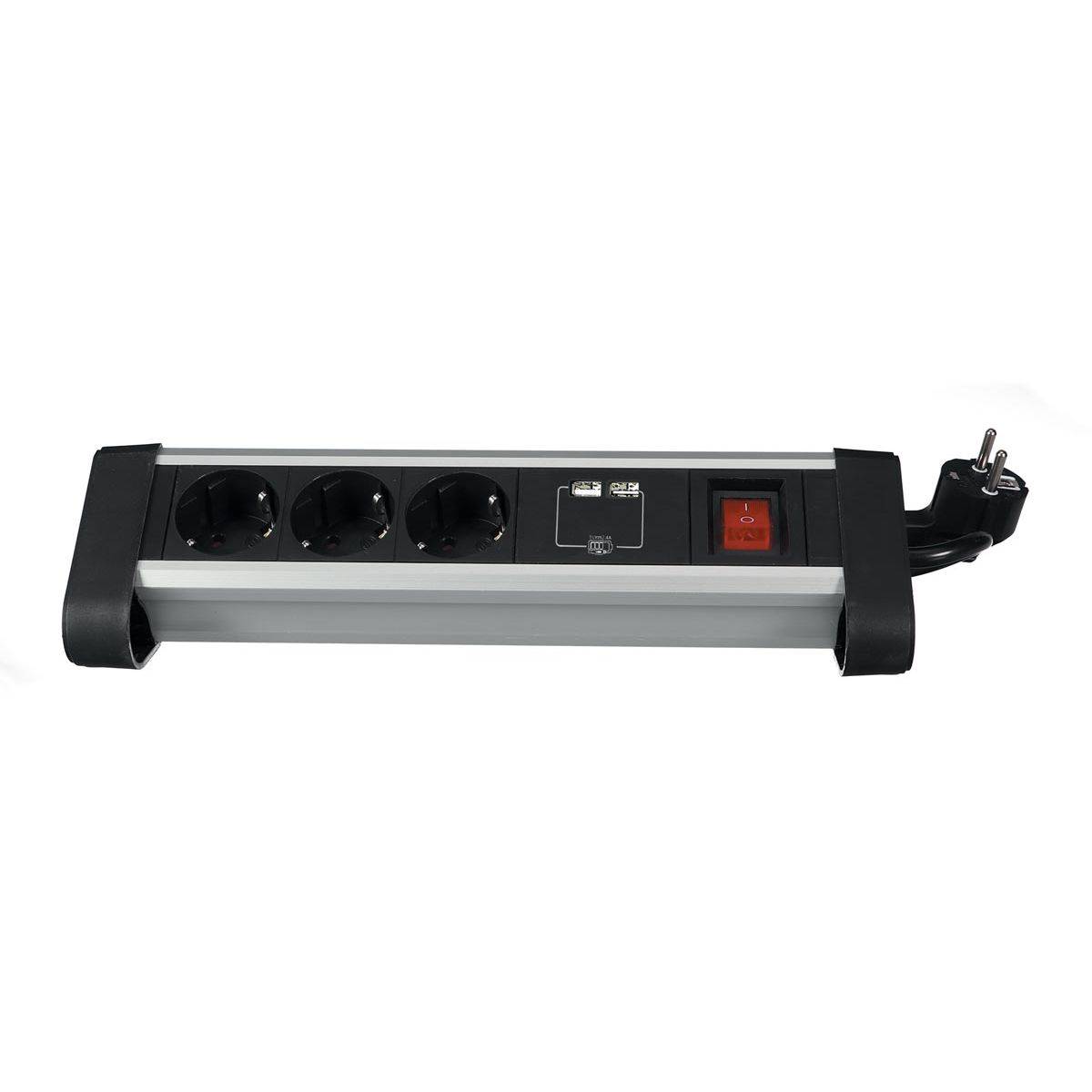 Perel 5410329709181 Perel - desktop contactdoos met 3 stopcontacten, 2 USB-poorten en schakelaar, zwart, voor België-0