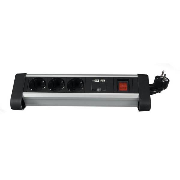 Perel 5410329709181  Perel -  desktop contactdoos met 3 stopcontacten, 2 USB-poorten en schakelaar, zwart, voor België