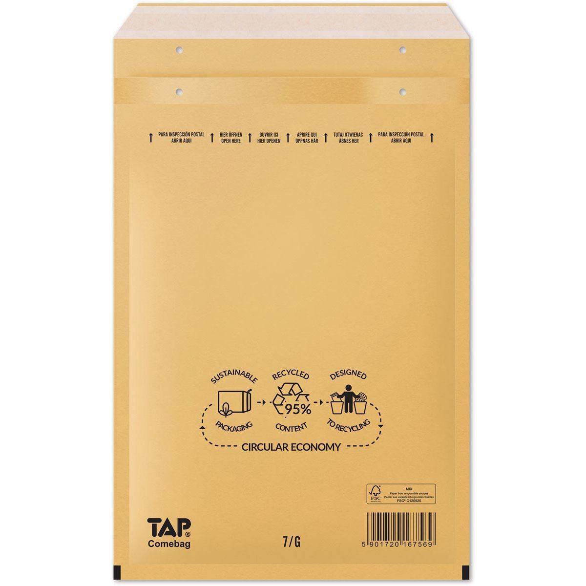 Jiffy 4027383400070 Jiffy - Comebag luchtkussenenveloppen, ft 230 x 340 mm, met stripsluiting, bruin, doos van 100 s-0