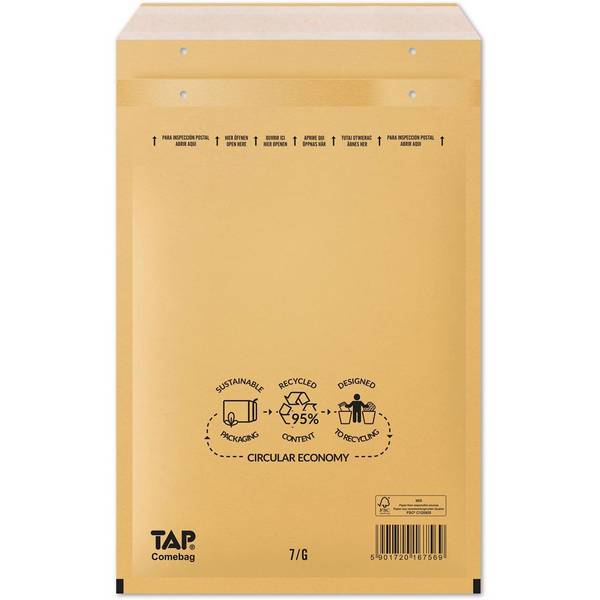 Jiffy 4027383400070  Jiffy -  Comebag luchtkussenenveloppen, ft 230 x 340 mm, met stripsluiting, bruin, doos van 100 s