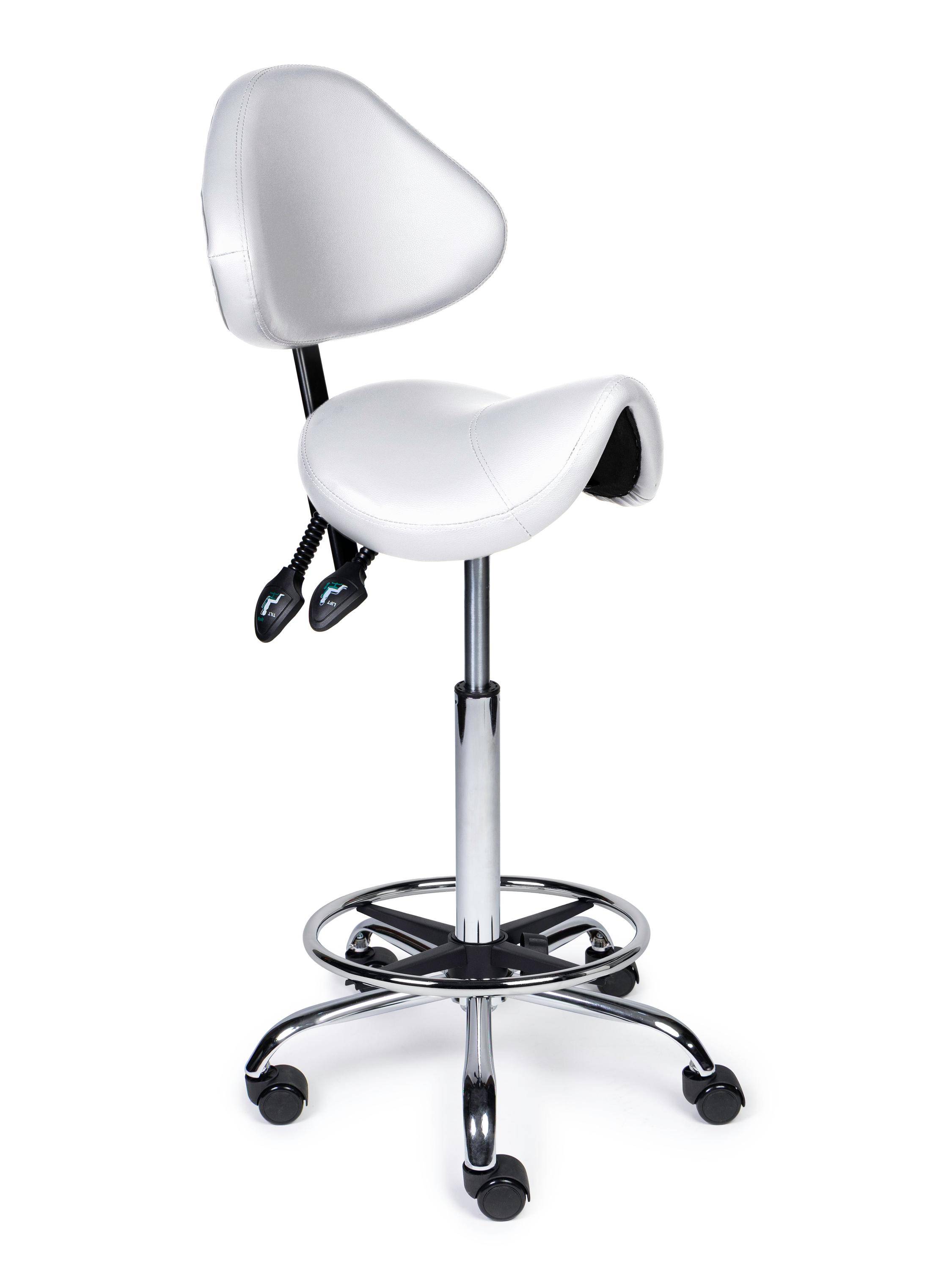 Ergonomische Zadelkruk met Rugleuning Expert Wit op Wielen-0