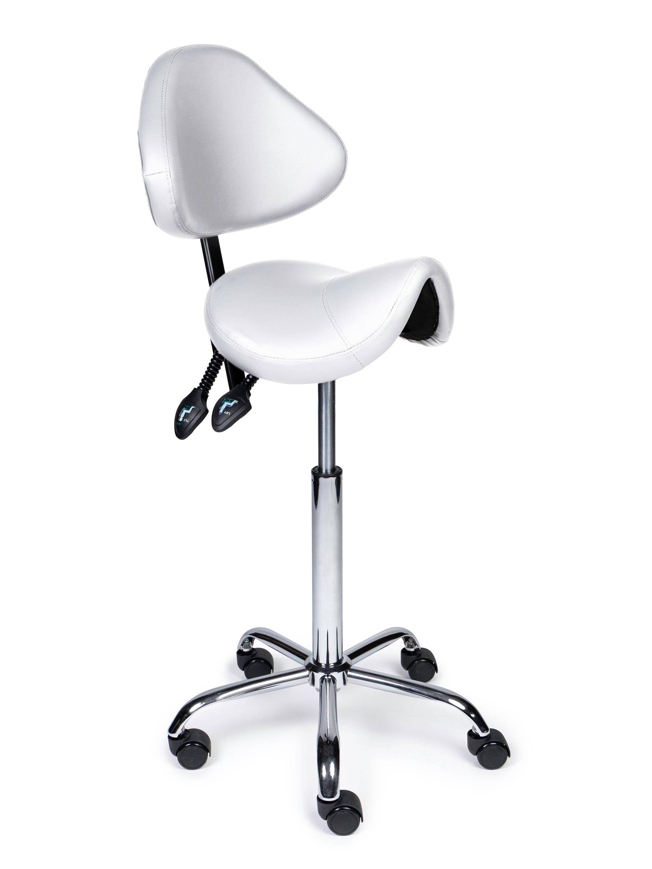 Ergonomische Zadelkruk met Rugleuning Expert Wit op Wielen-0