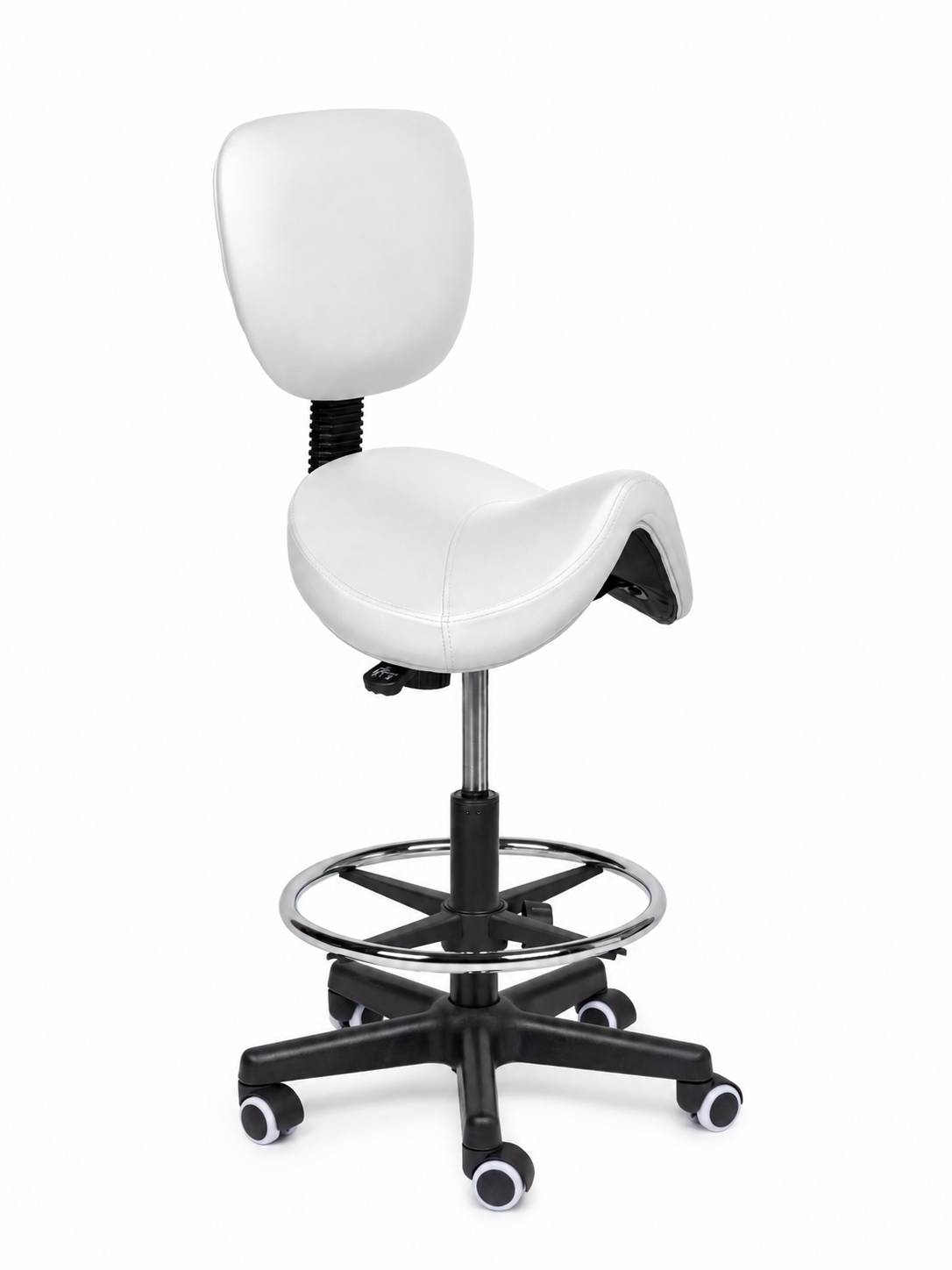 Ergonomische Zadelkruk met Rugleuning Comfort Wit op Wielen-0
