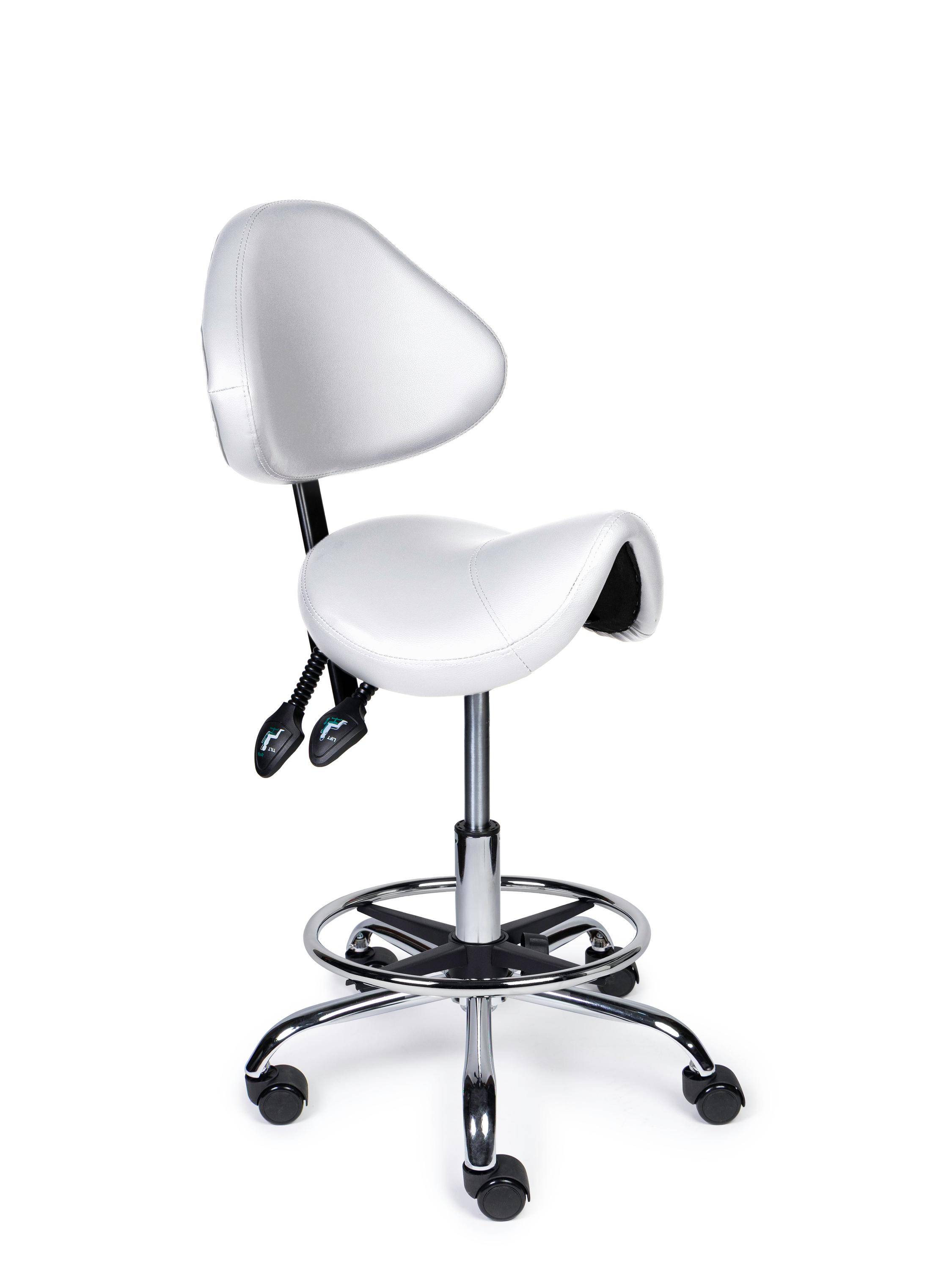 Ergonomische Zadelkruk met Rugleuning Expert Wit op Wielen-0